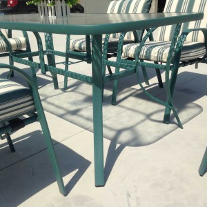 Rectangular glass-top dining set vinyl strap dining chair metal dining set