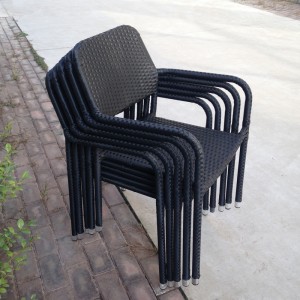 Patio Rattan dining chair stackable armrest chairs